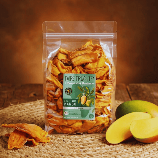 Bio Mangostreifen der Sorte Amelie. Fair, fruchtig, lecker!