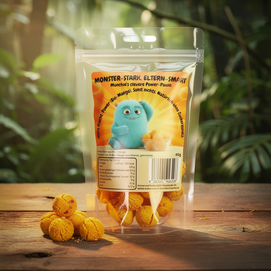 Munchie Bio-Mango Kaubonbons 40g im Zipbeutel Dschungel Rückseite
